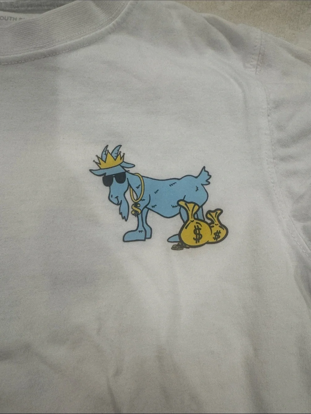 Kids White Short-Sleeve Tee with Blue Goat Graphic